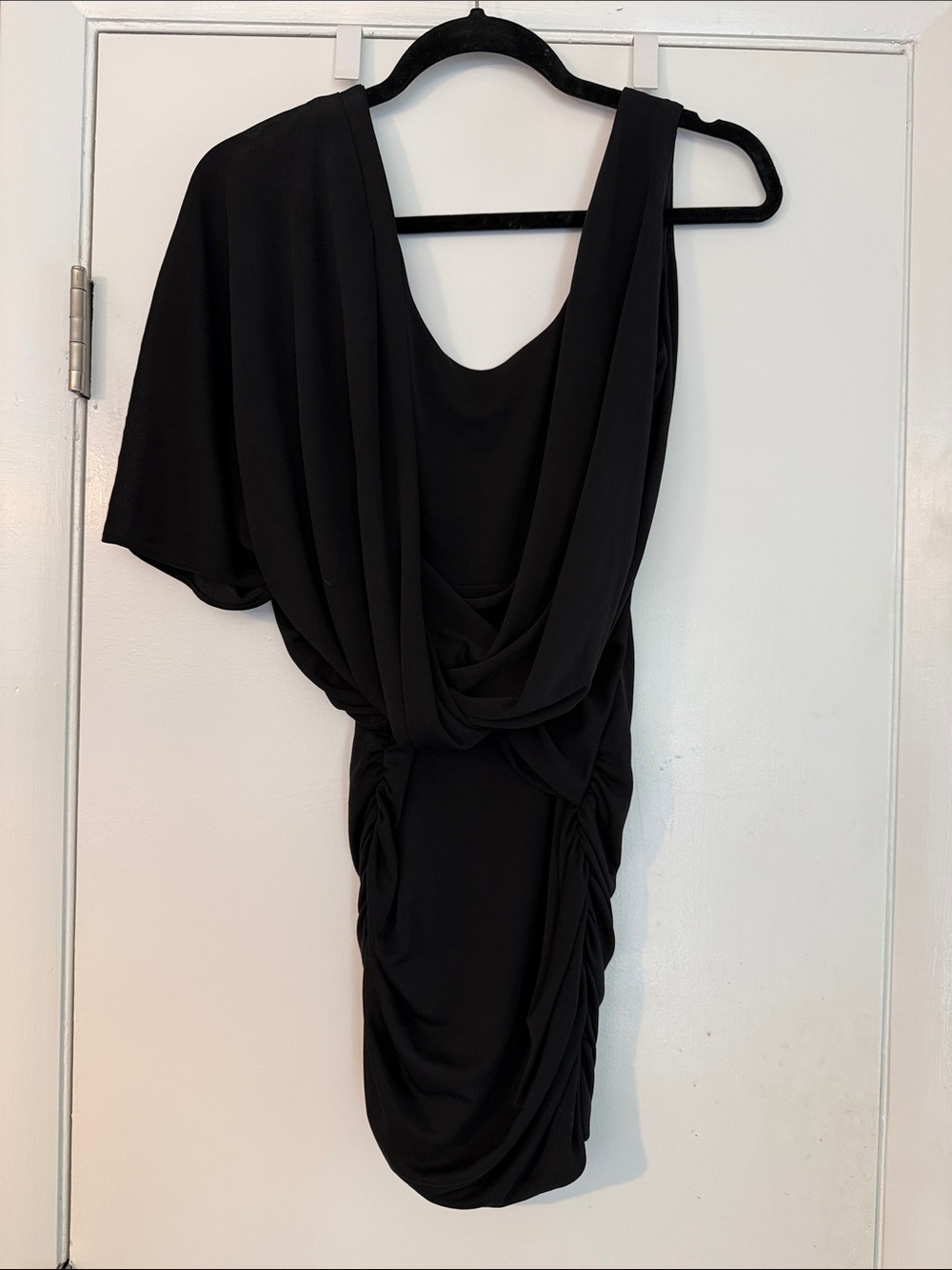 BCBG One-Shoulder Black Draped Cocktail Dress